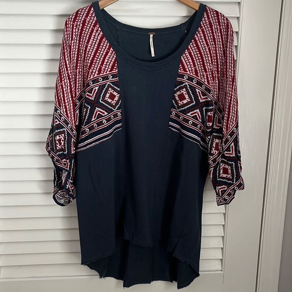 Free People Sweatshirt Batwing Dolman Tunic Aztec Tribal Sleeves